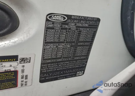 2021 Land Rover Range Rover Velar S z USA, uszkodzony, nr VIN SALYJ2EX1MA305856